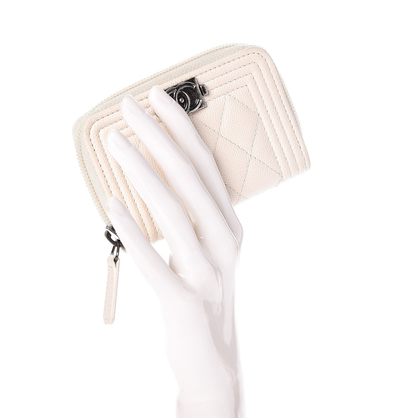 Caviar Quilted Boy Zip Around Coin Purse Wallet Ivory