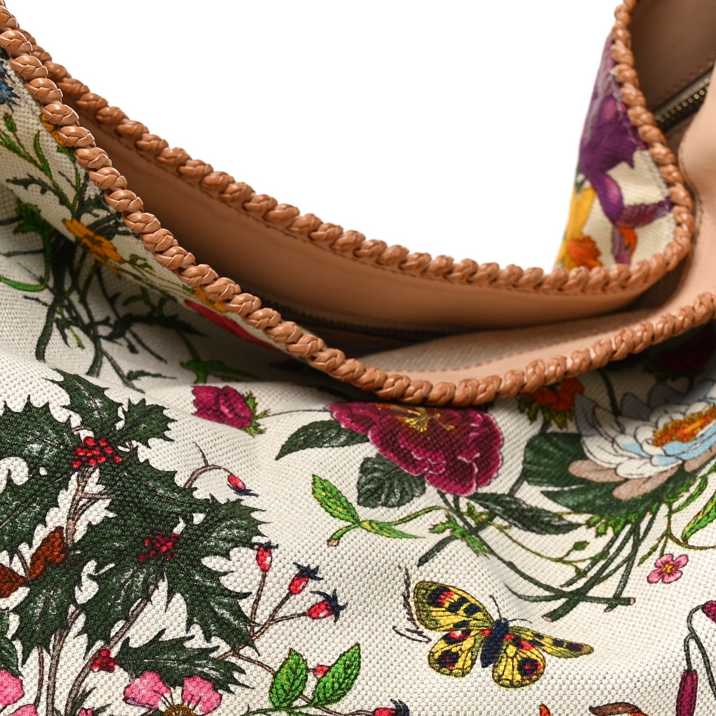 Canvas Flora Floral Large Horsebit Chain Hobo White