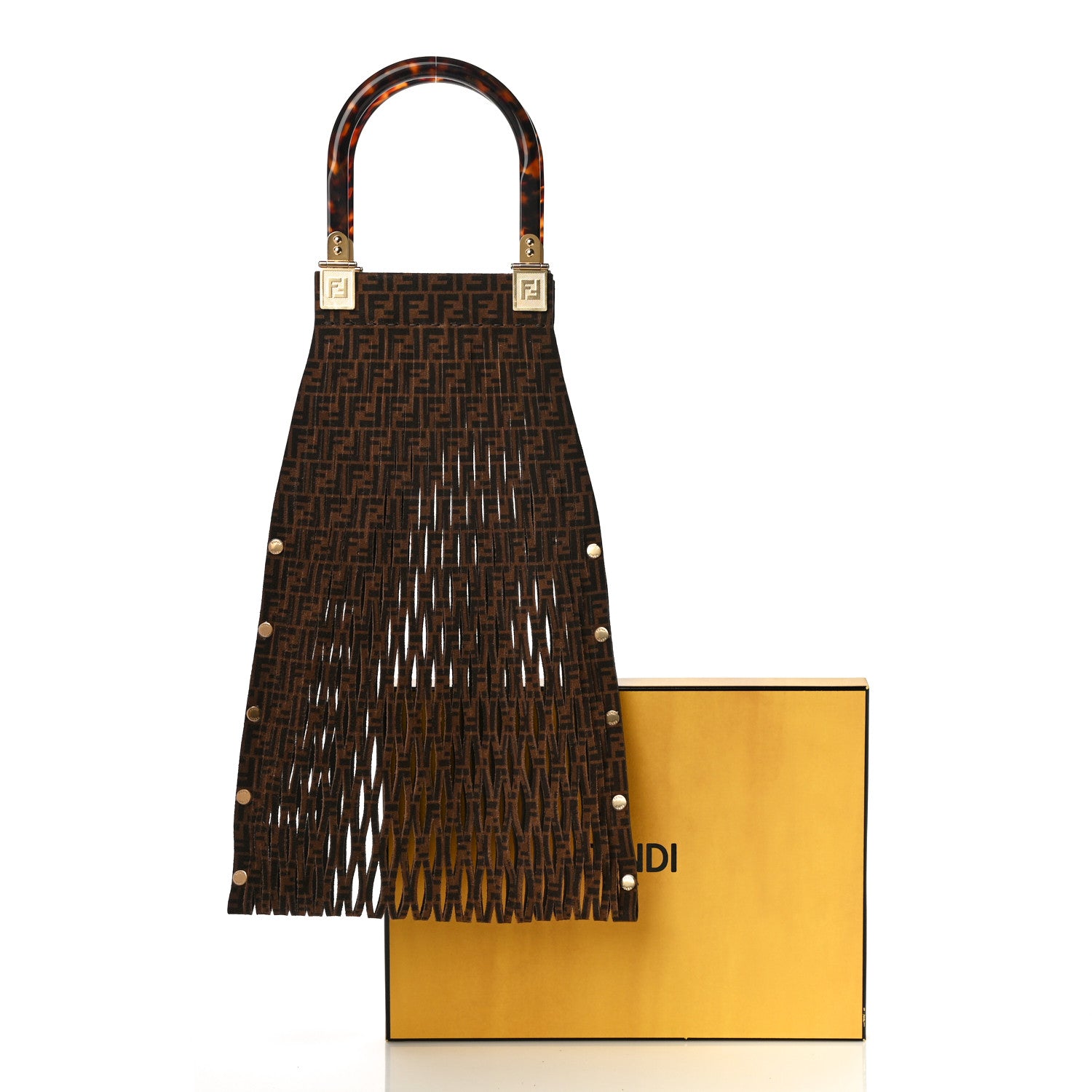 Fendi Suede Plexiglass FF Mesh Fendi Sunny Tote Bag Sigaro Moro 12 of 12