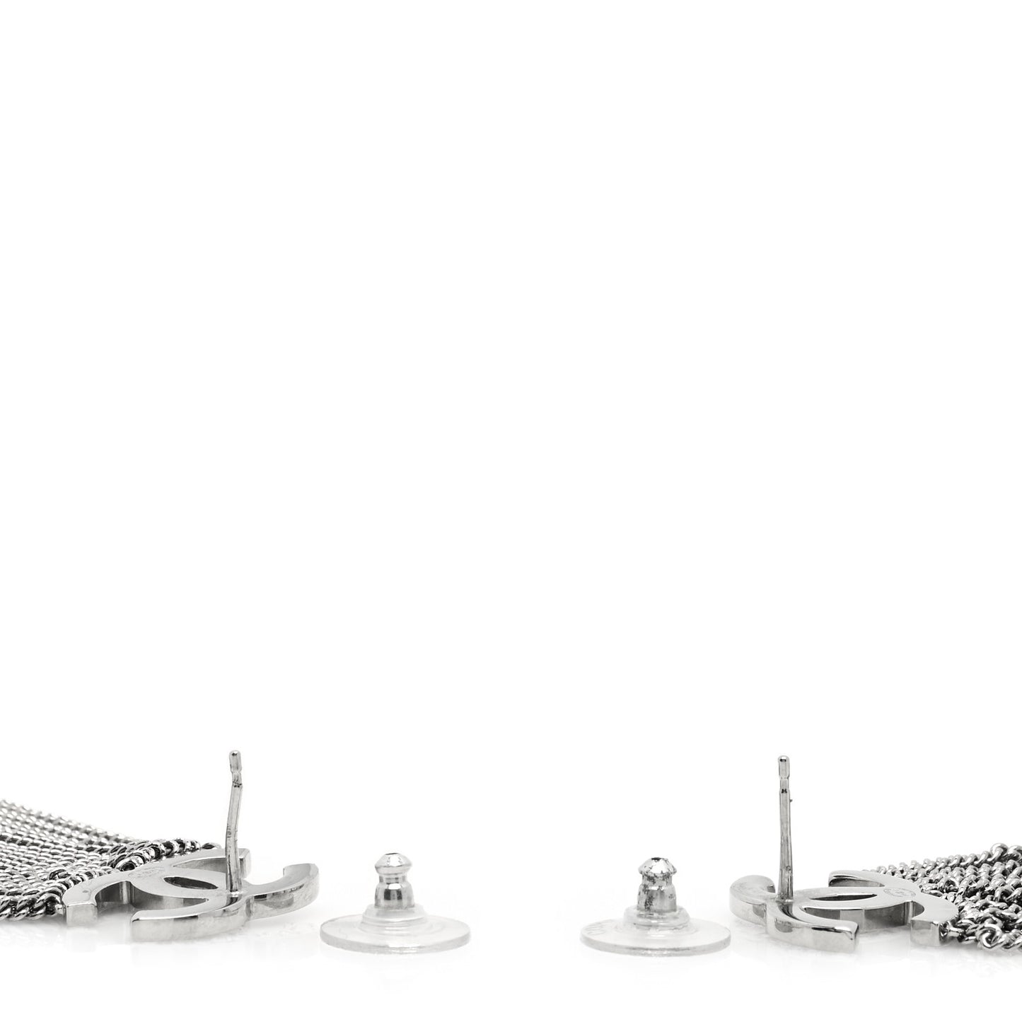 Baguette Crystal CC Chain Drop Earrings Silver