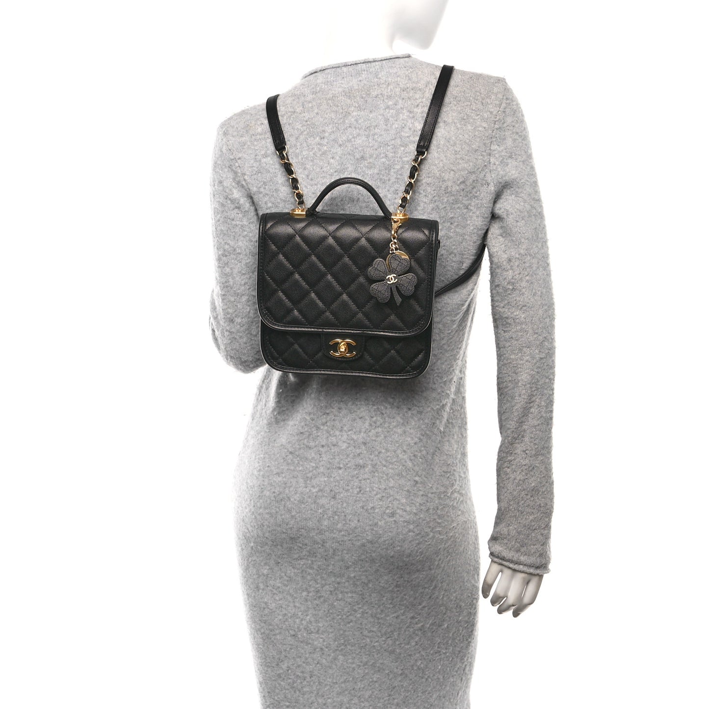 Caviar Quilted Small School Memory Top Handle Flap Black