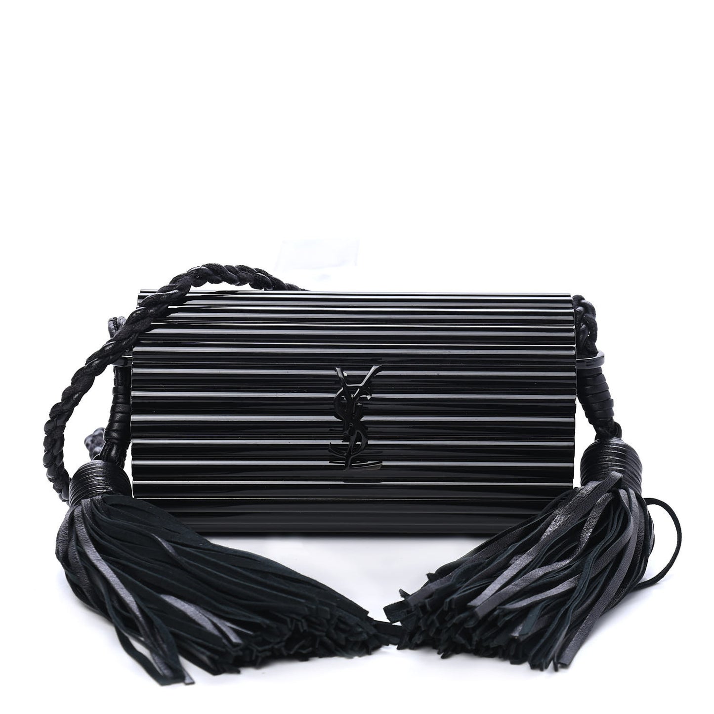 Ribbed Plexiglass Lambskin Fringe Monogram Opium Box Bag Black