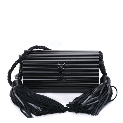 Saint Laurent Ribbed Plexiglass Lambskin Fringe Monogram Opium Box Bag Black 1 of 5
