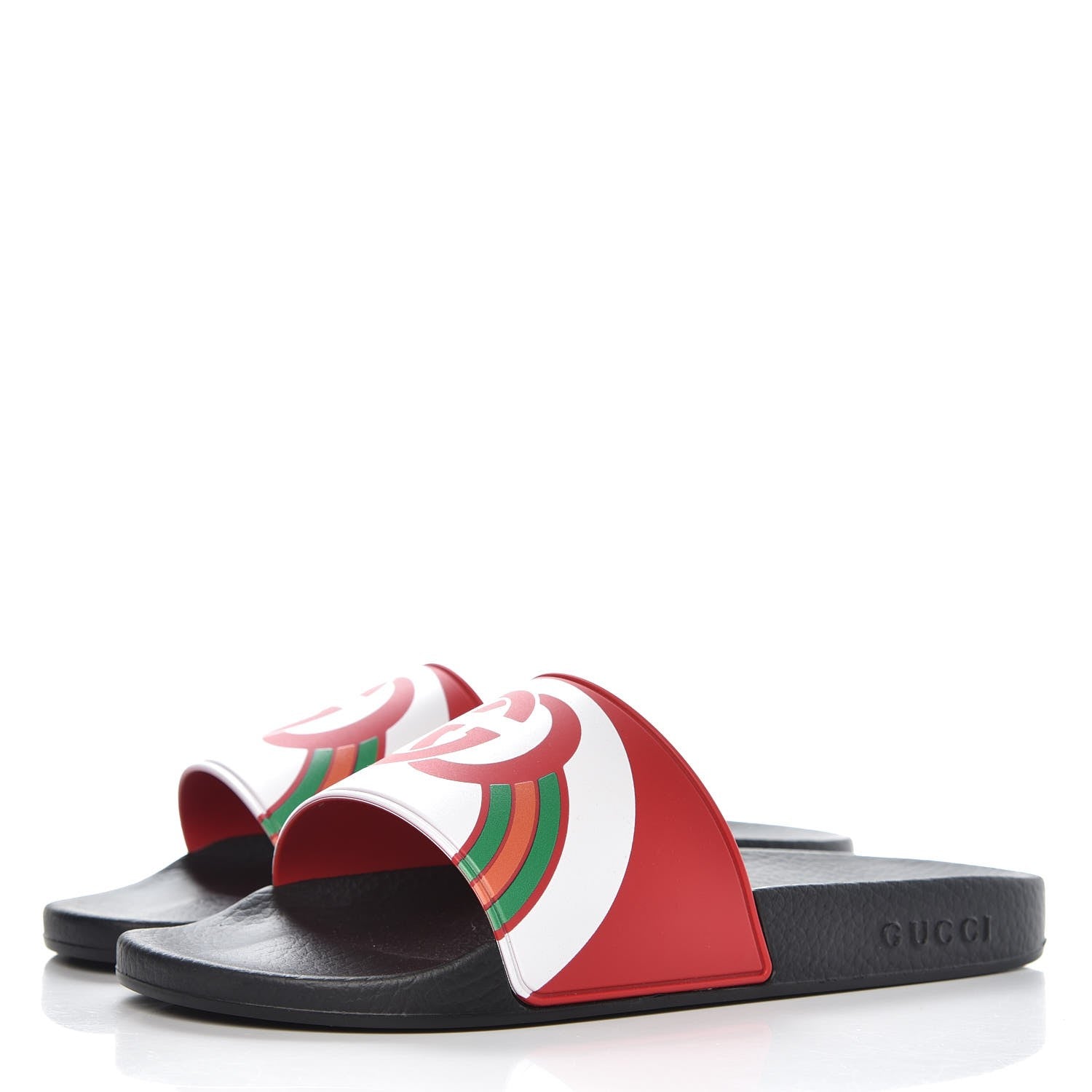 Gucci Rubber GG Rainbow Mens Pursuit Pool Slide Sandals 8 Live Red Multicolor 3 of 10