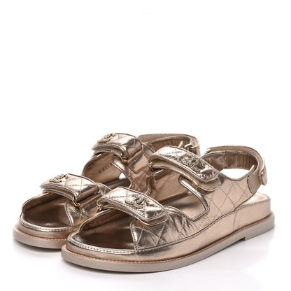 Chanel Iridescent Lambskin Quilted Velcro Dad Sandals 38 Light Bronze 3 of 9