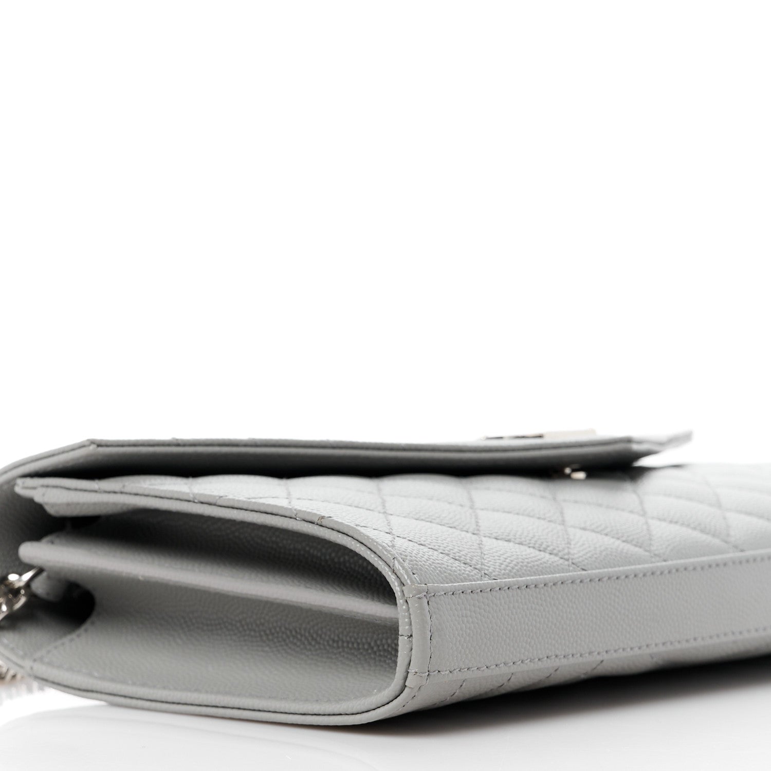 Saint Laurent Grain De Poudre Tri-Quilt Monogram Chain Wallet Fog 9 of 10