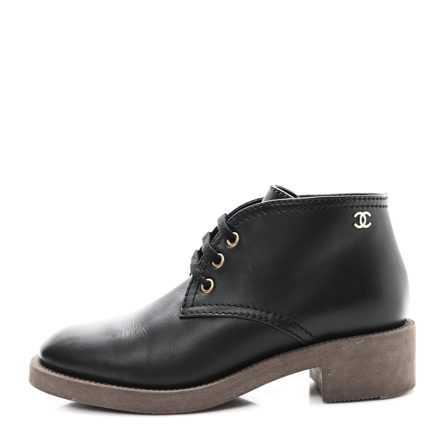 Chanel Calfskin Lace Up CC Boots 38 Black 1 of 10