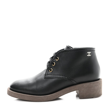 Chanel Calfskin Lace Up CC Boots 38 Black 1 of 10