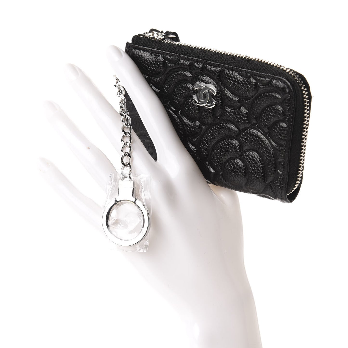 Caviar Camellia Embossed Key Holder Case Black