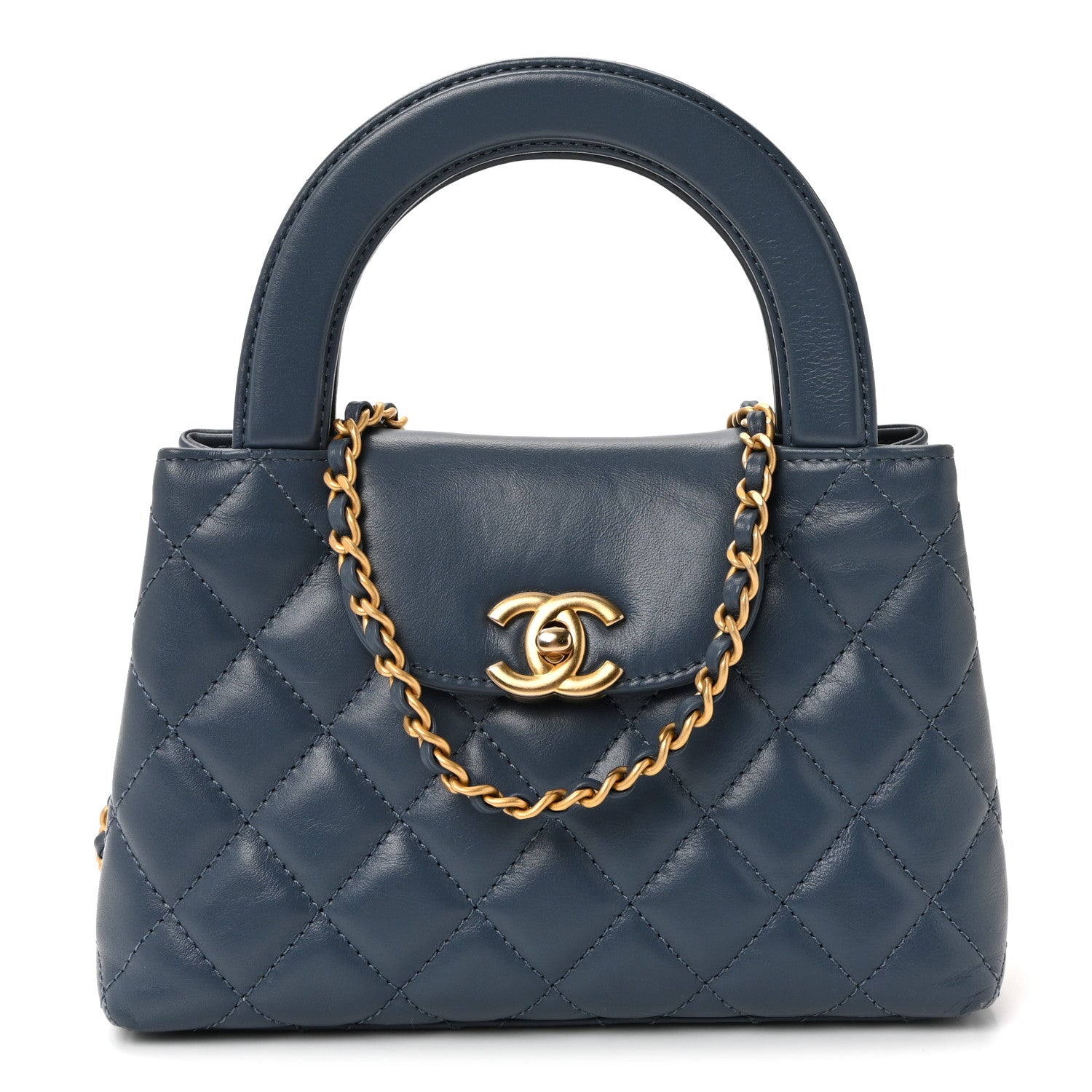Chanel Shiny Aged Calfskin Quilted Nano Kelly Shopper Dark Blue 1 of 10