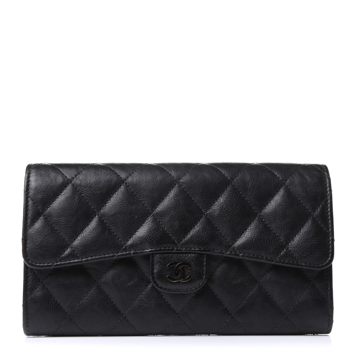 Chanel Crumpled Calfskin Quilted Large Flap Wallet So Black 1 of 9