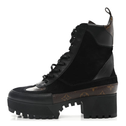 Louis Vuitton Suede Calfskin Monogram Laureate Platform Desert Boots 39 Black 1 of 8