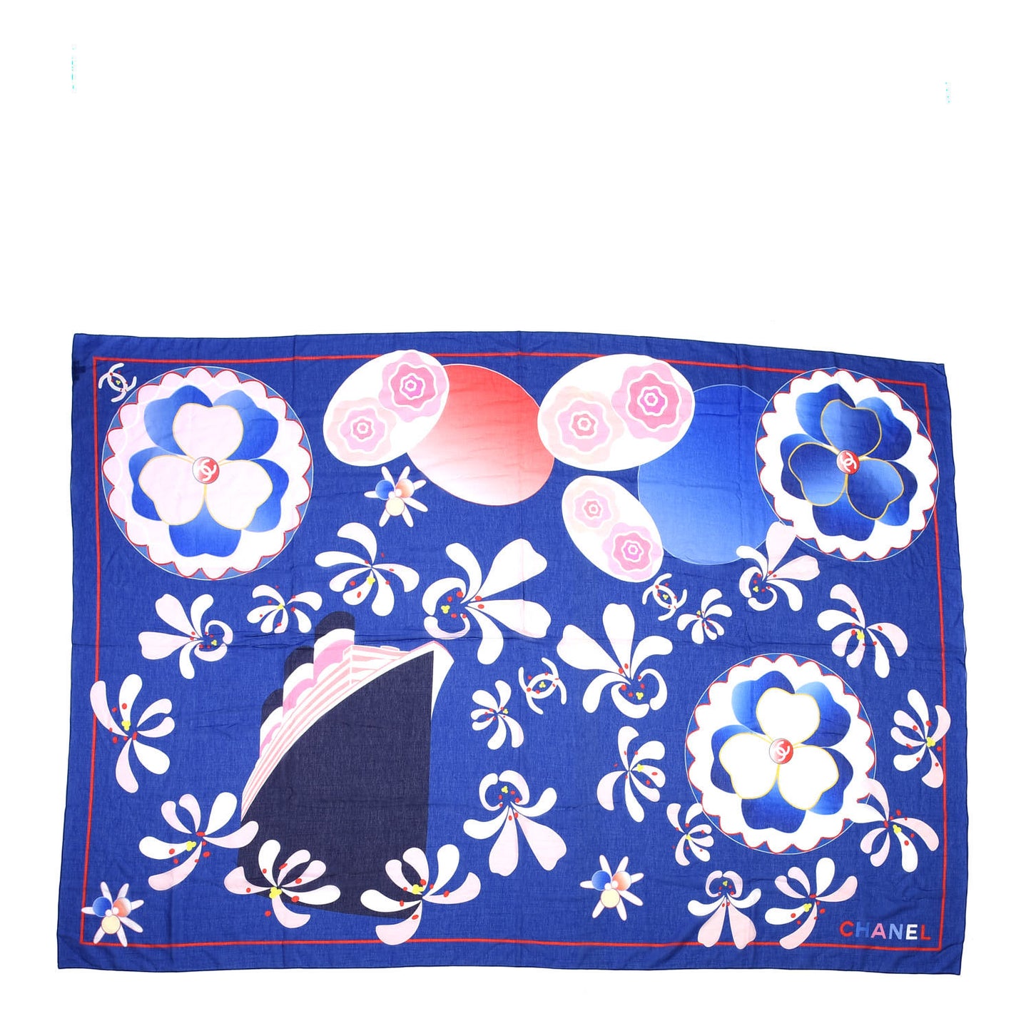 Cotton Cashmere Floral CC Pareo Scarf Blue