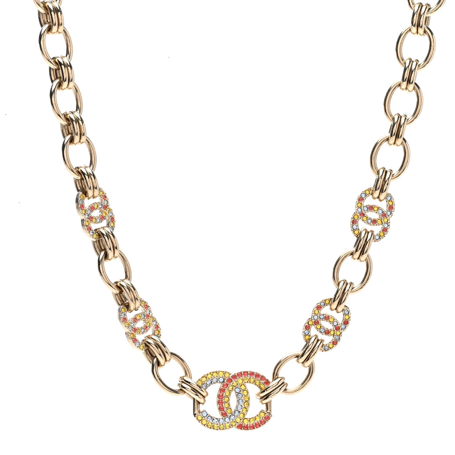 Chanel Crystal Chain CC Choker Necklace Gold Multicolor 1 of 6