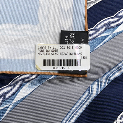Hermes Silk Robe Du Soir Scarf 90 Bleu Glacier Gris White 5 of 5