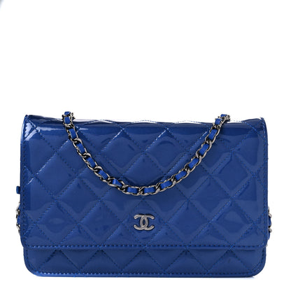 Chanel Patent Quilted Wallet On Chain WOC Blue 1 of 11