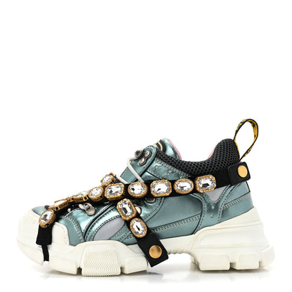 Gucci X SEGA Metallic Calfskin Removable Crystals Womens Flashtrek Sneakers 37.5 Lago 1 of 9