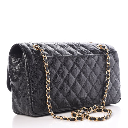 Chanel Crumpled Grained Calfskin Quilted Large Two Tone Flap Bag Black 4 of 8
