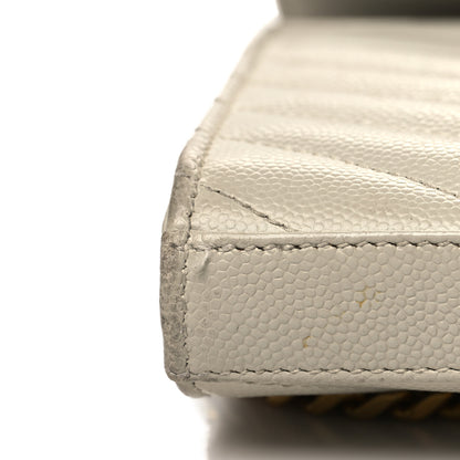 Saint Laurent Grain De Poudre Matelasse Chevron Monogram Chain Wallet Crema Soft 16 of 16