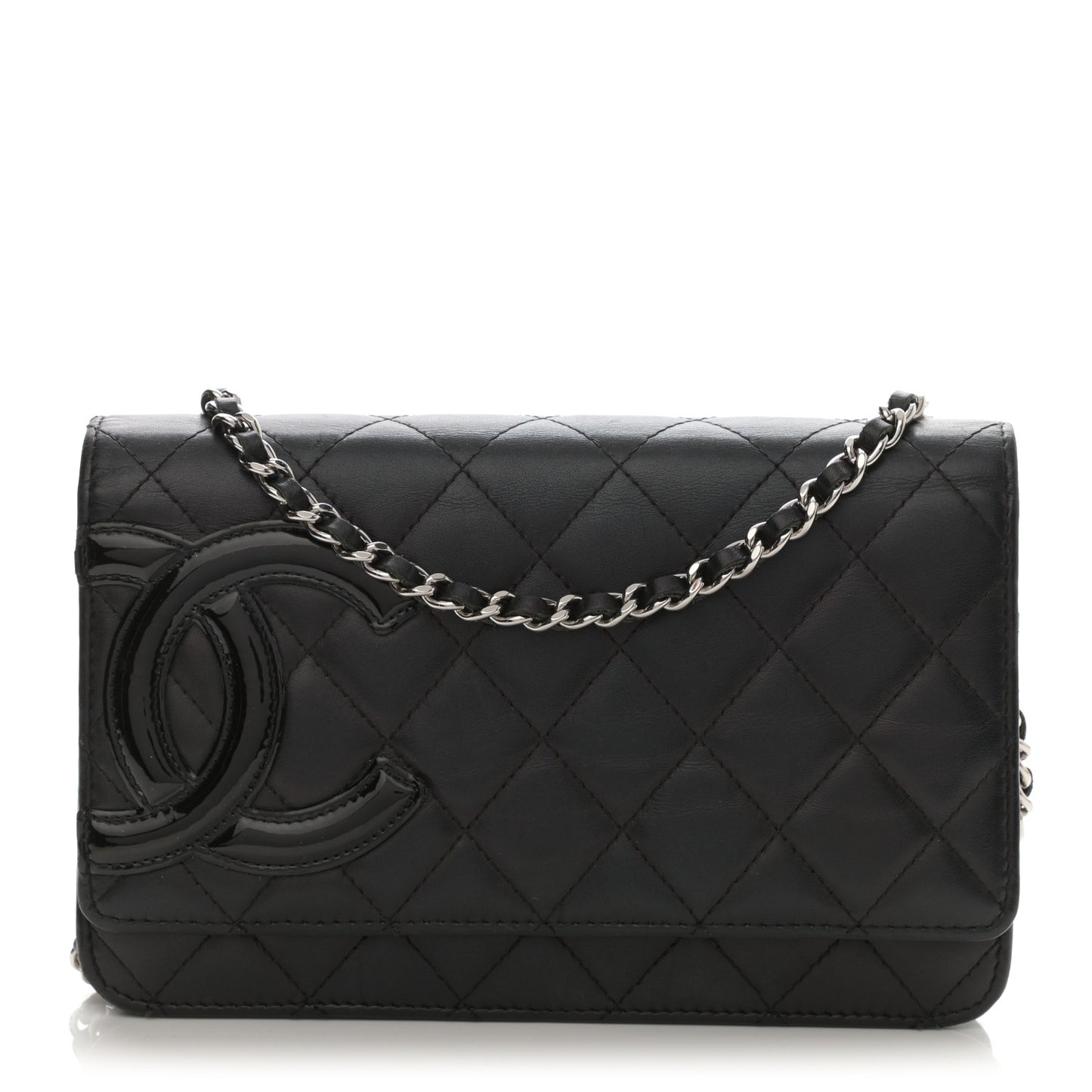 Calfskin Quilted Cambon Wallet On Chain WOC Black
