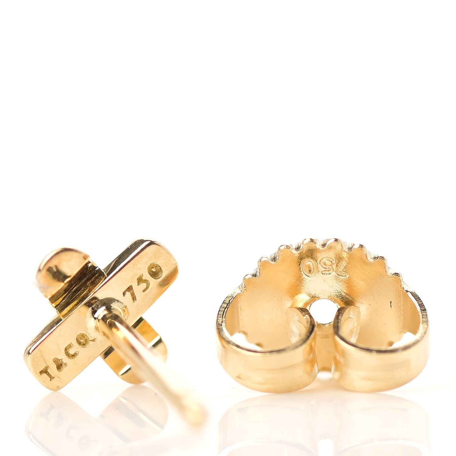 Tiffany 18K Yellow Gold 5mm Cross Stitch Earrings 5 of 6