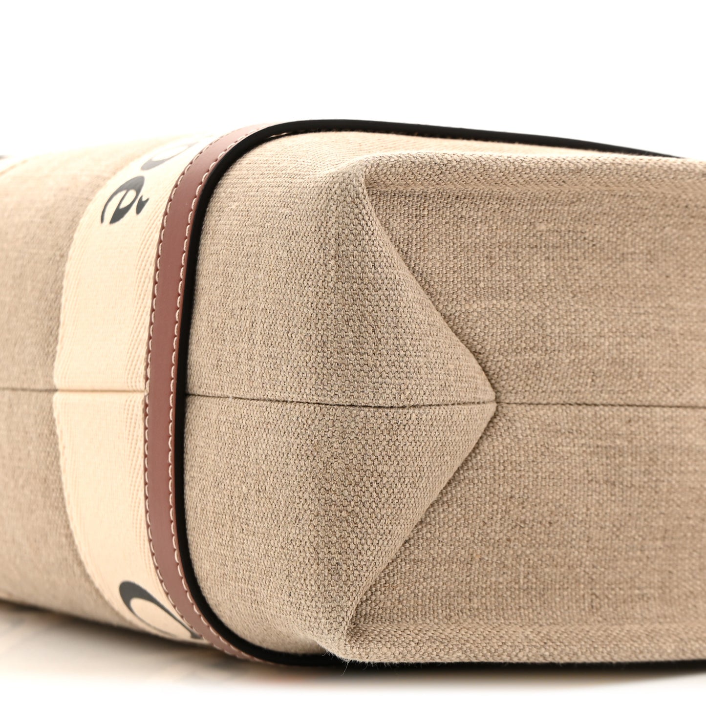 Linen Calfskin Medium Woody Ribbon Tote White Brown