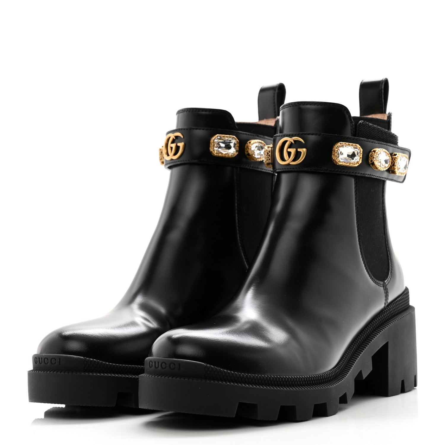 Gucci Calfskin Crystal GG Trip Chelsea Ankle Boots 38.5 Black 3 of 13