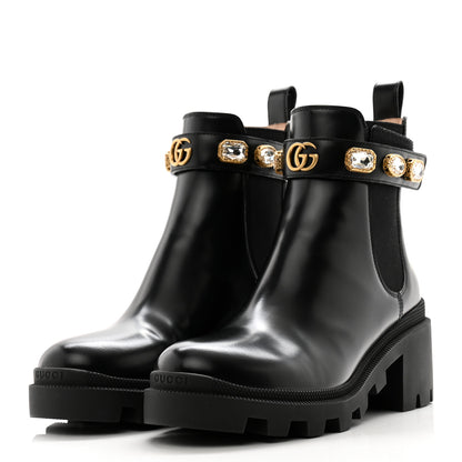 Gucci Calfskin Crystal GG Trip Chelsea Ankle Boots 38.5 Black 3 of 13