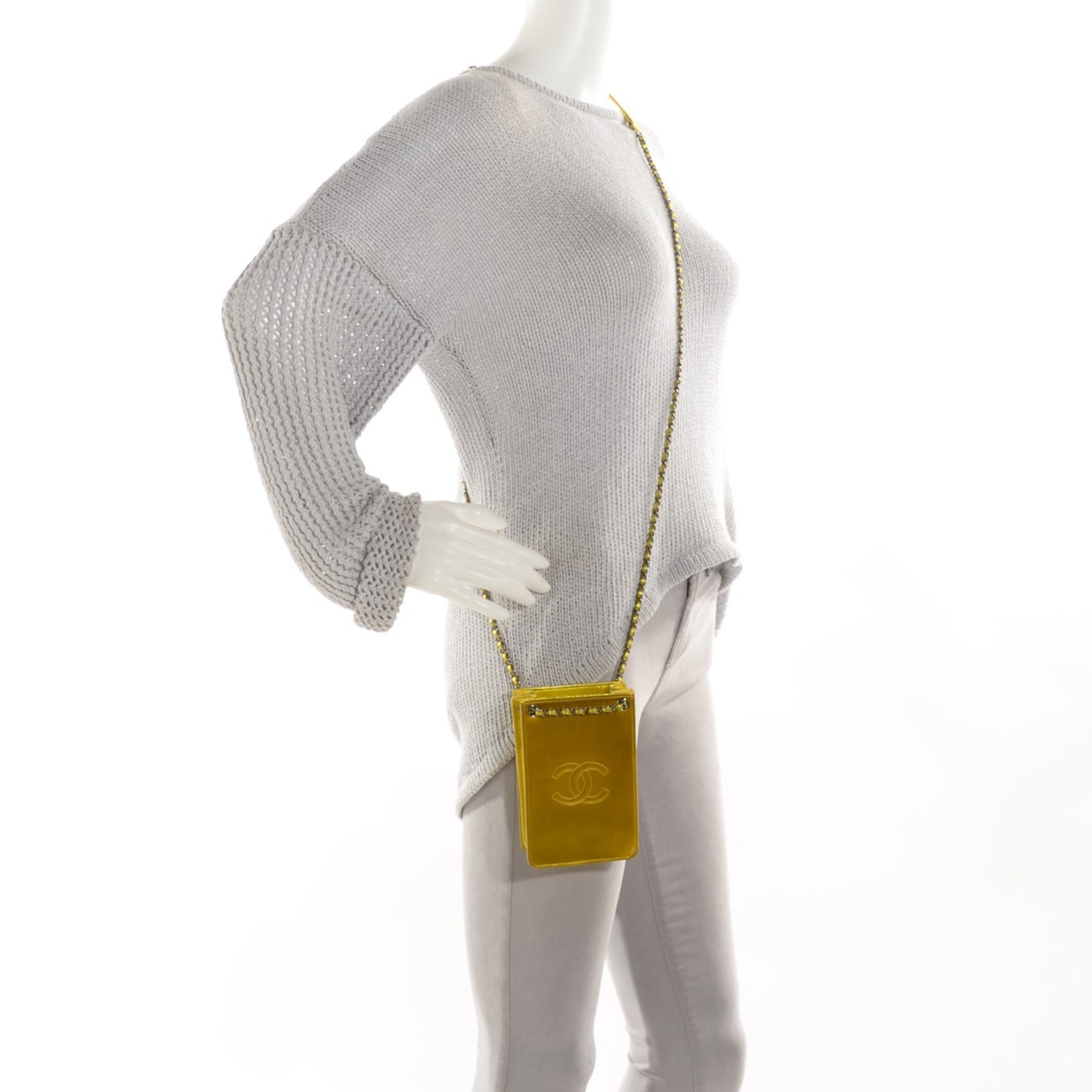 Patent Crossbody CC Phone Holder Gold