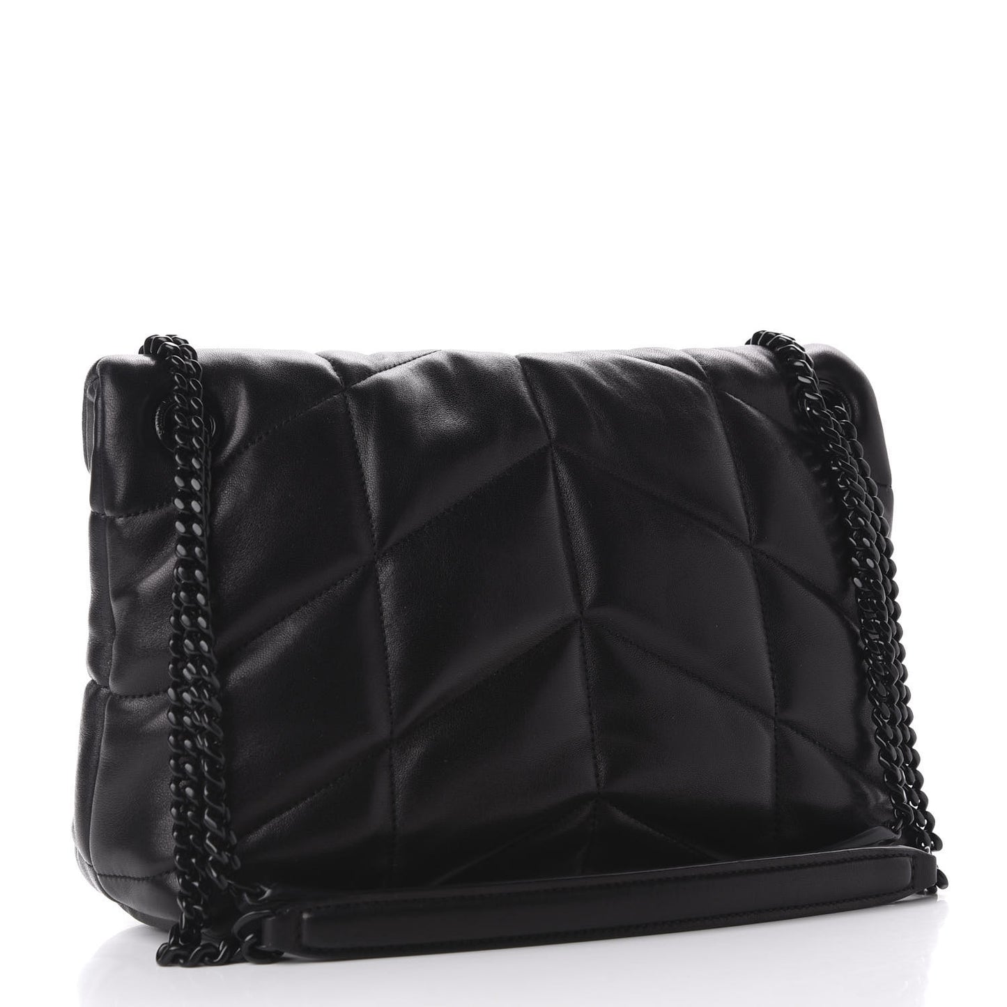 Lambskin Quilted Small Loulou Puffer Monogram Chain Satchel Black