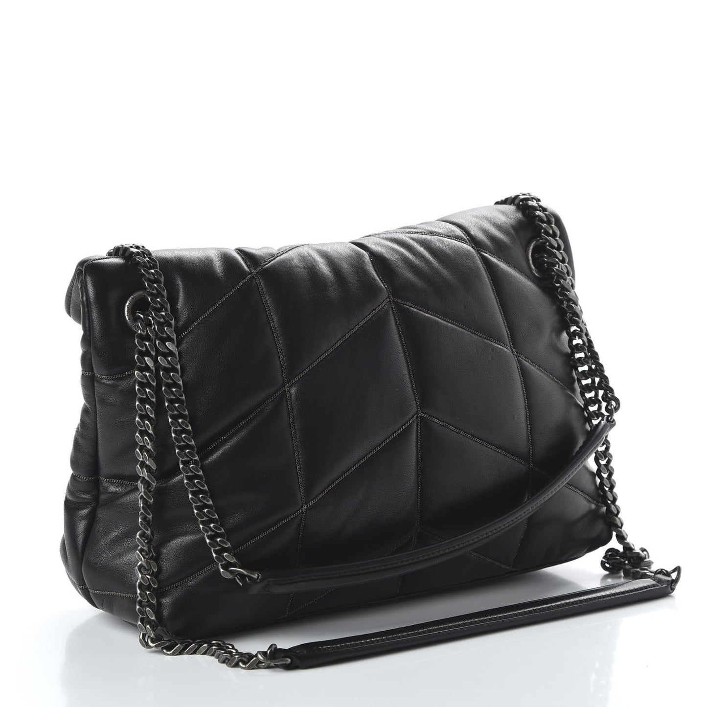 Lambskin Quilted Small Loulou Puffer Monogram Chain Satchel Black