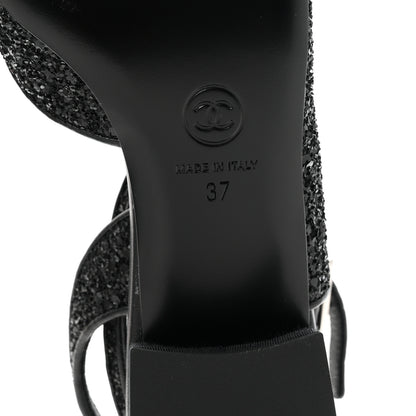 Chanel Glitter Grosgrain Cap Toe CC Ankle Wrap Pumps 37 Black 7 of 9