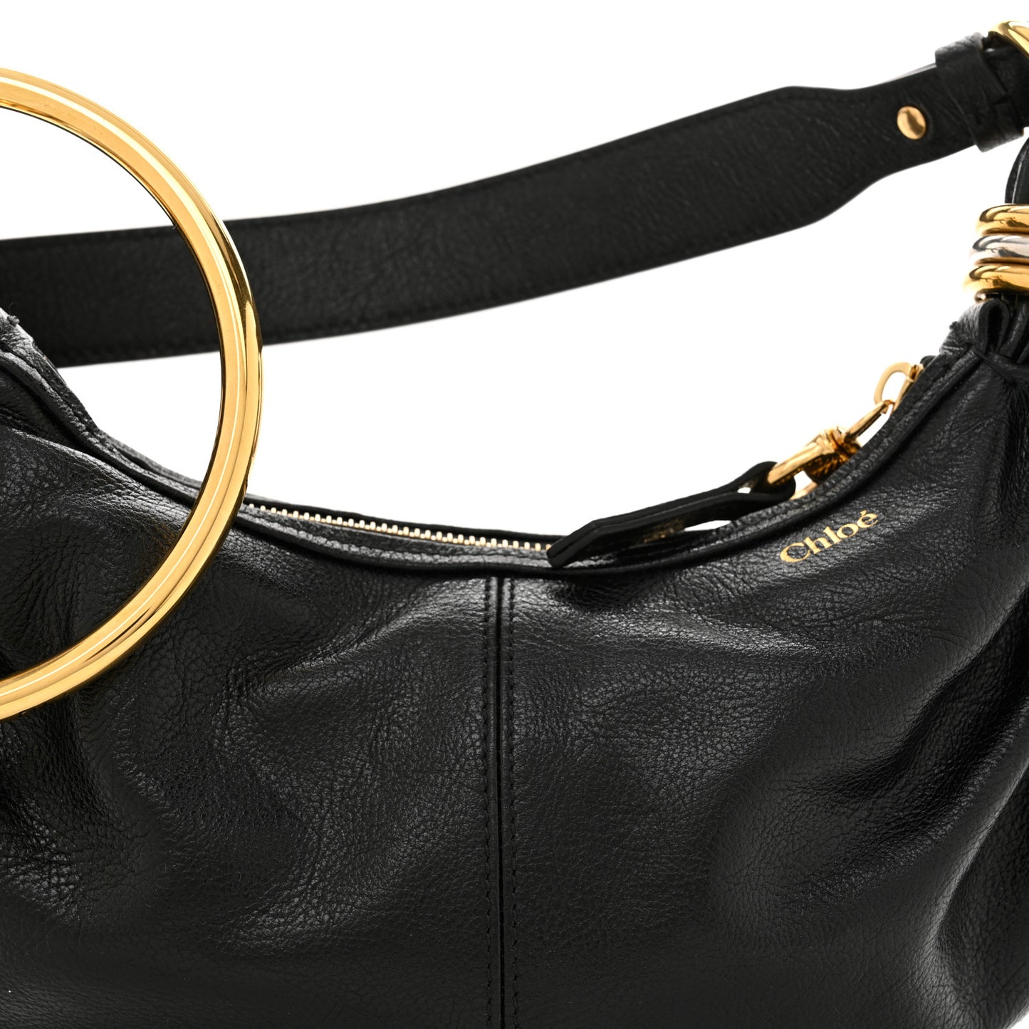 Grained Calfskin Mini Bracelet Hobo Bag Black