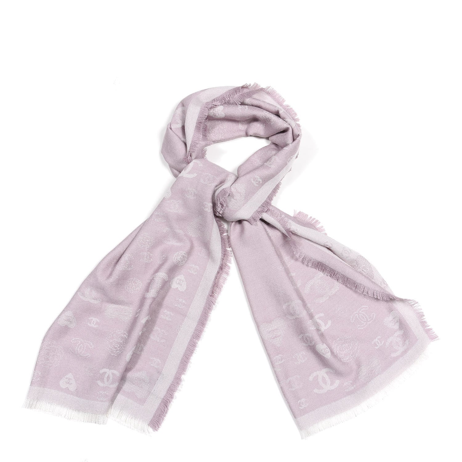 Chanel Cashmere Silk CC Fringe Scarf Pink 1 of 3