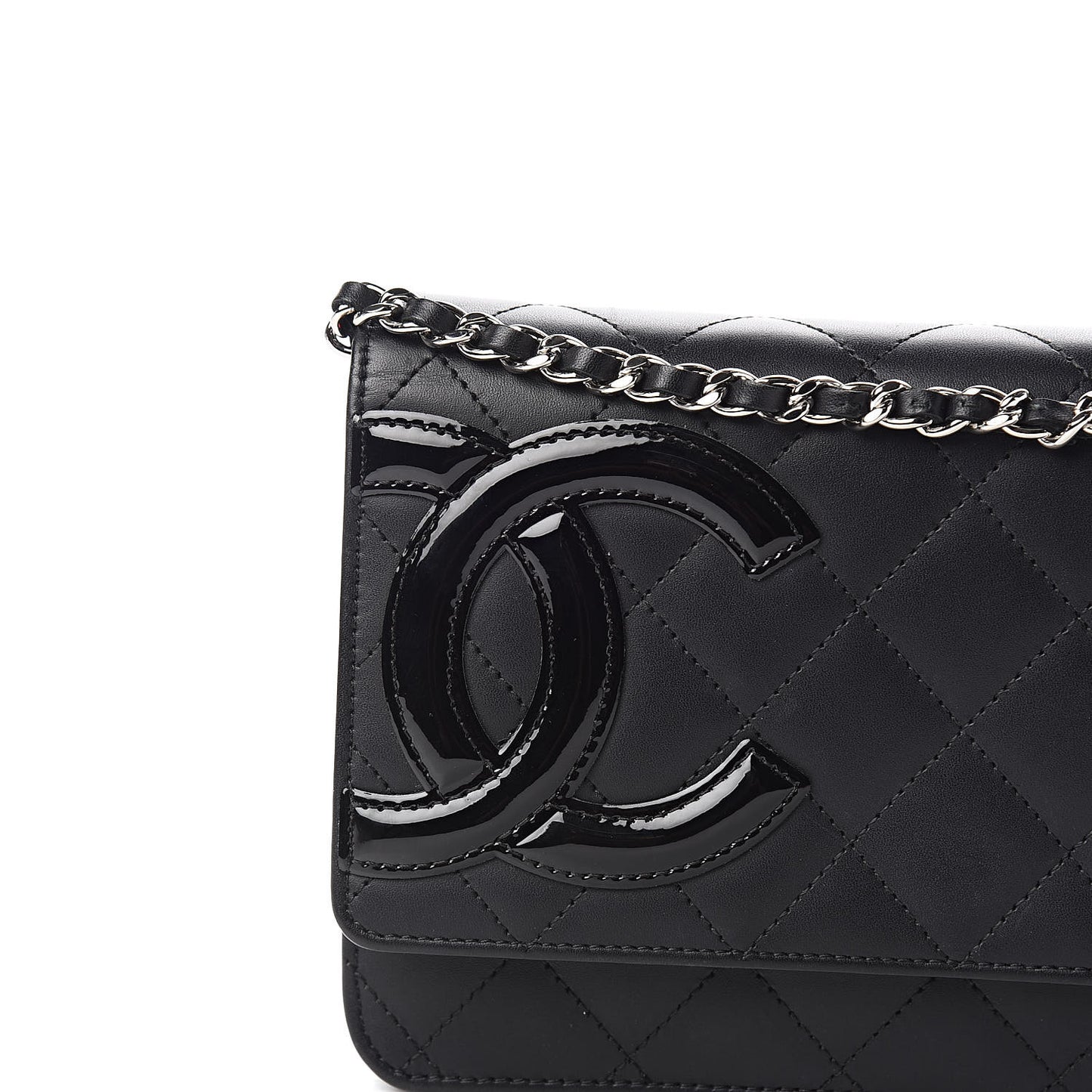 Calfskin Quilted Cambon Wallet On Chain WOC Black