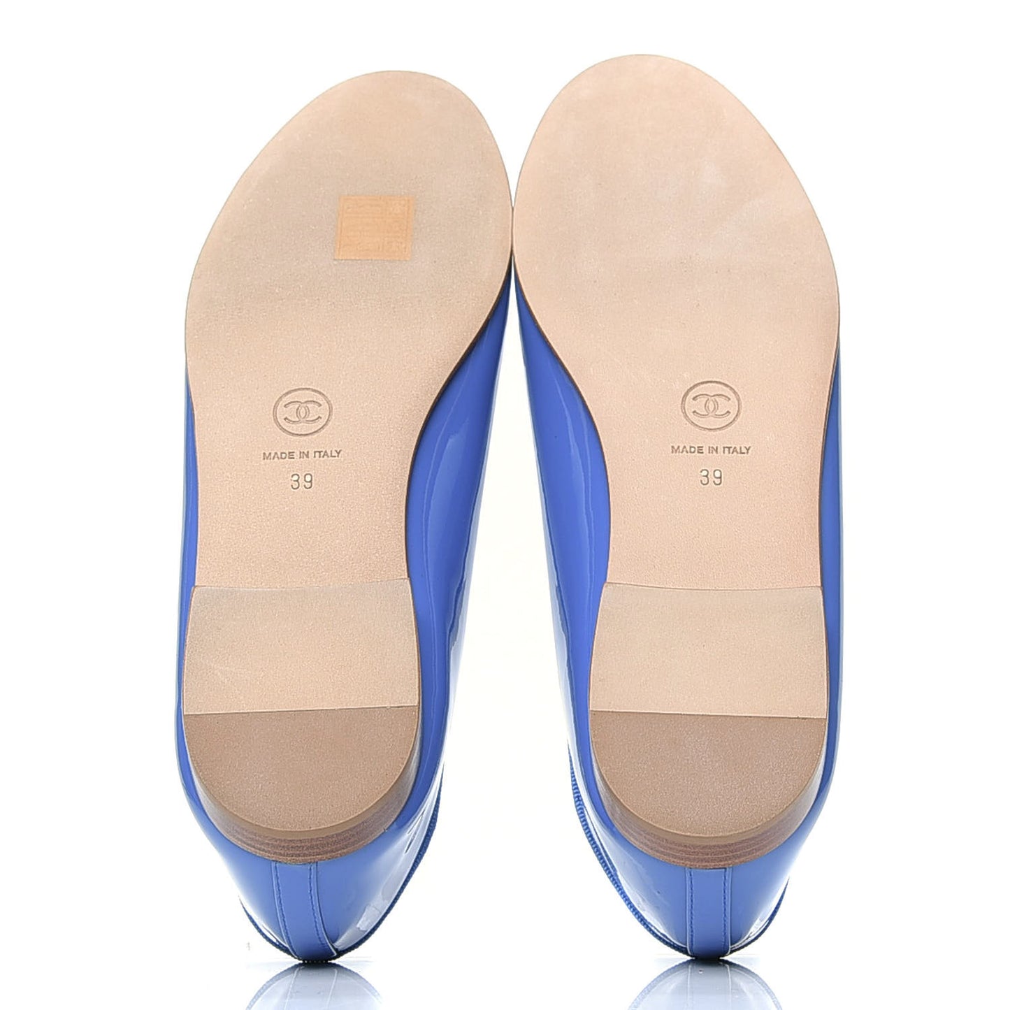 Patent Calfskin CC Cap Toe Ballerina Flats 39 Blue