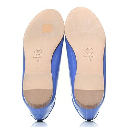 Chanel Patent Calfskin CC Cap Toe Ballerina Flats 39 Blue 4 of 5