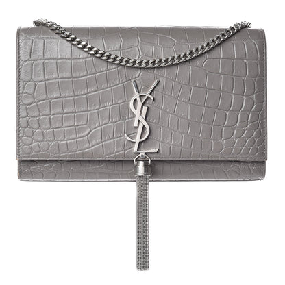 Saint Laurent Calfskin Crocodile Embossed Medium Classic Monogram Kate Tassel Satchel Fog 1 of 15