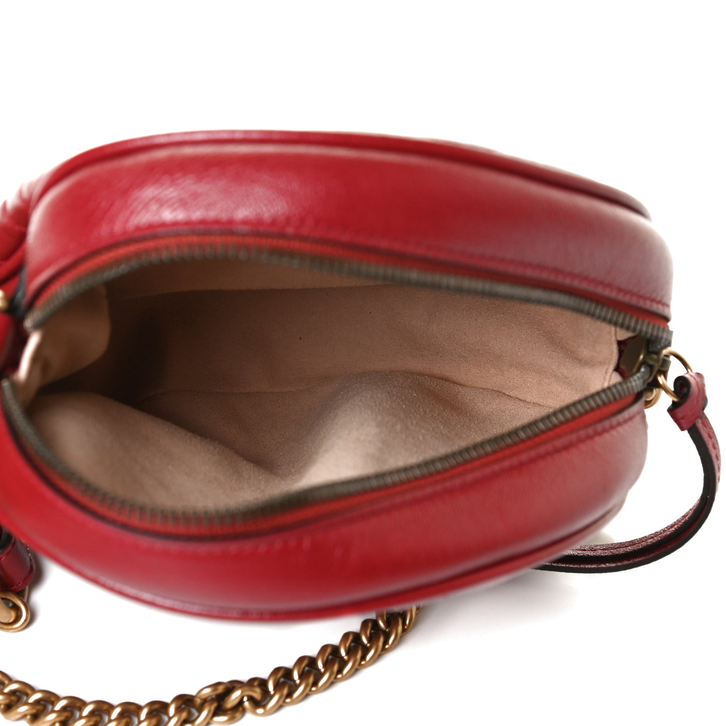 Glazed Calfskin Matelasse Heart Mini GG Marmont Round Shoulder Bag Romantic Cerise