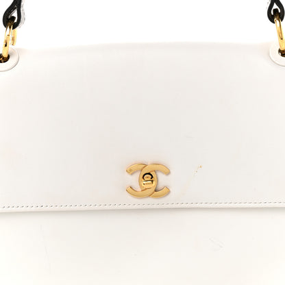 Chanel Calfskin Flap Shoulder Bag White Black 8 of 12