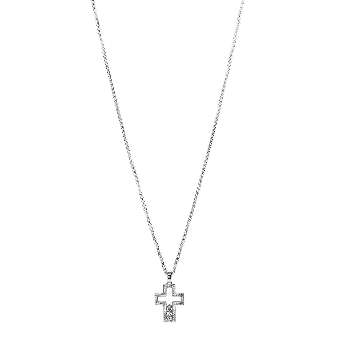 18K White Gold Diamond Happy Diamonds Cross Pendant Necklace