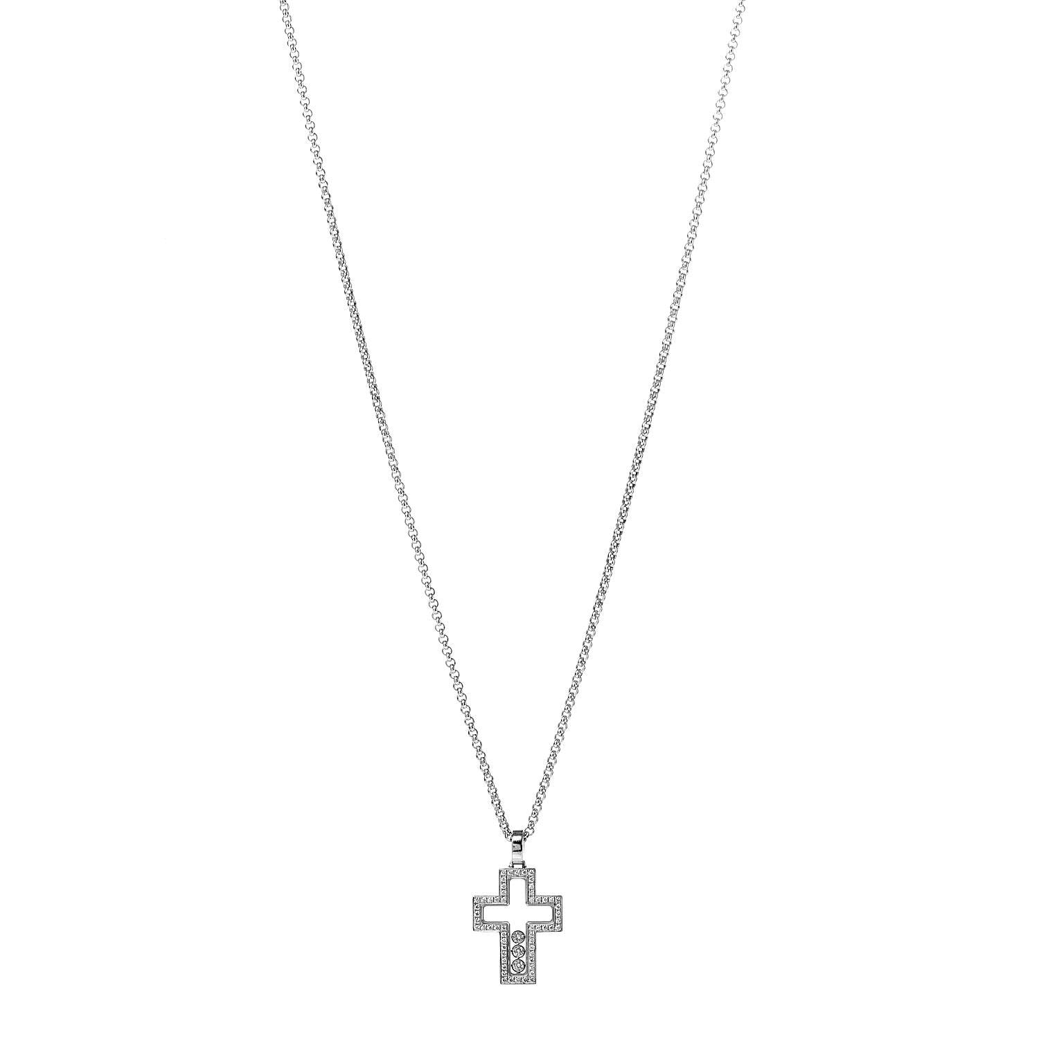 Chopard 18K White Gold Diamond Happy Diamonds Cross Pendant Necklace 1 of 7