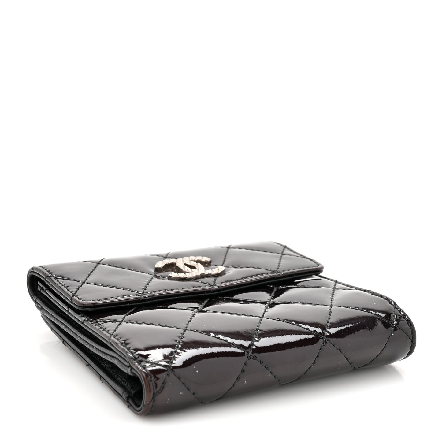 Patent Quilted Brilliant Compact Wallet Black