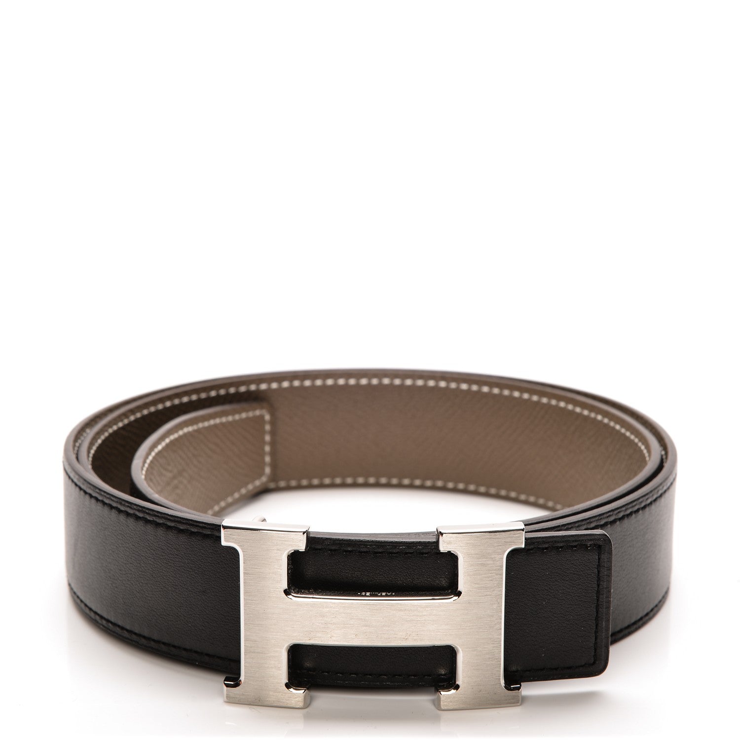 Hermes Swift Epsom 32mm H Belt 90 Black Etoupe 1 of 5
