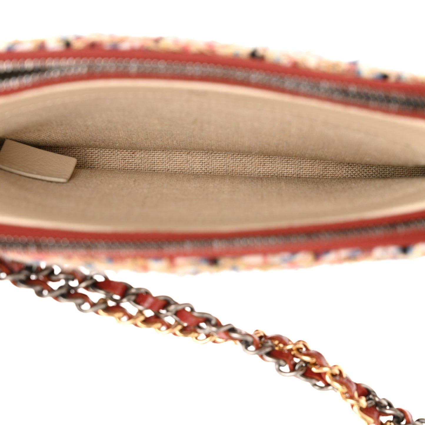 Tweed Calfskin Small Gabrielle Clutch With Chain Red