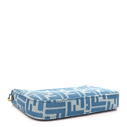 Fendi Denim Effect Fabric Jacquard FF Baguette Pouch Blue 4 of 11