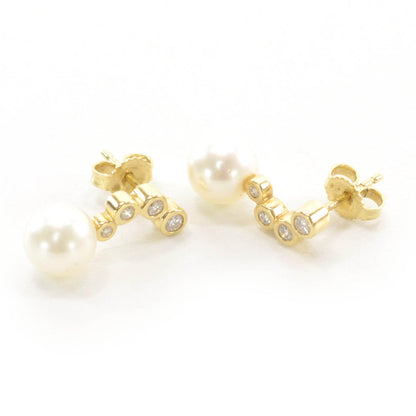 Mikimoto Blue Lagoon 14k Pearl Graduated Diamond Earrings 1 of 5