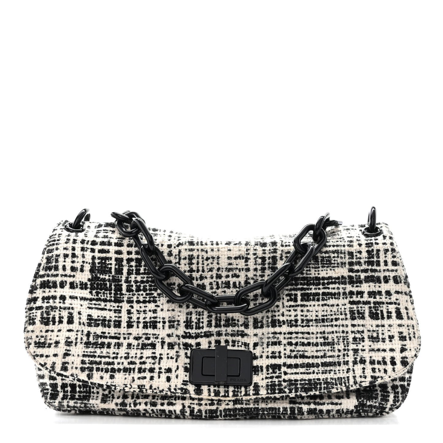 Tela Tweed Chain Shoulder Bag White Black