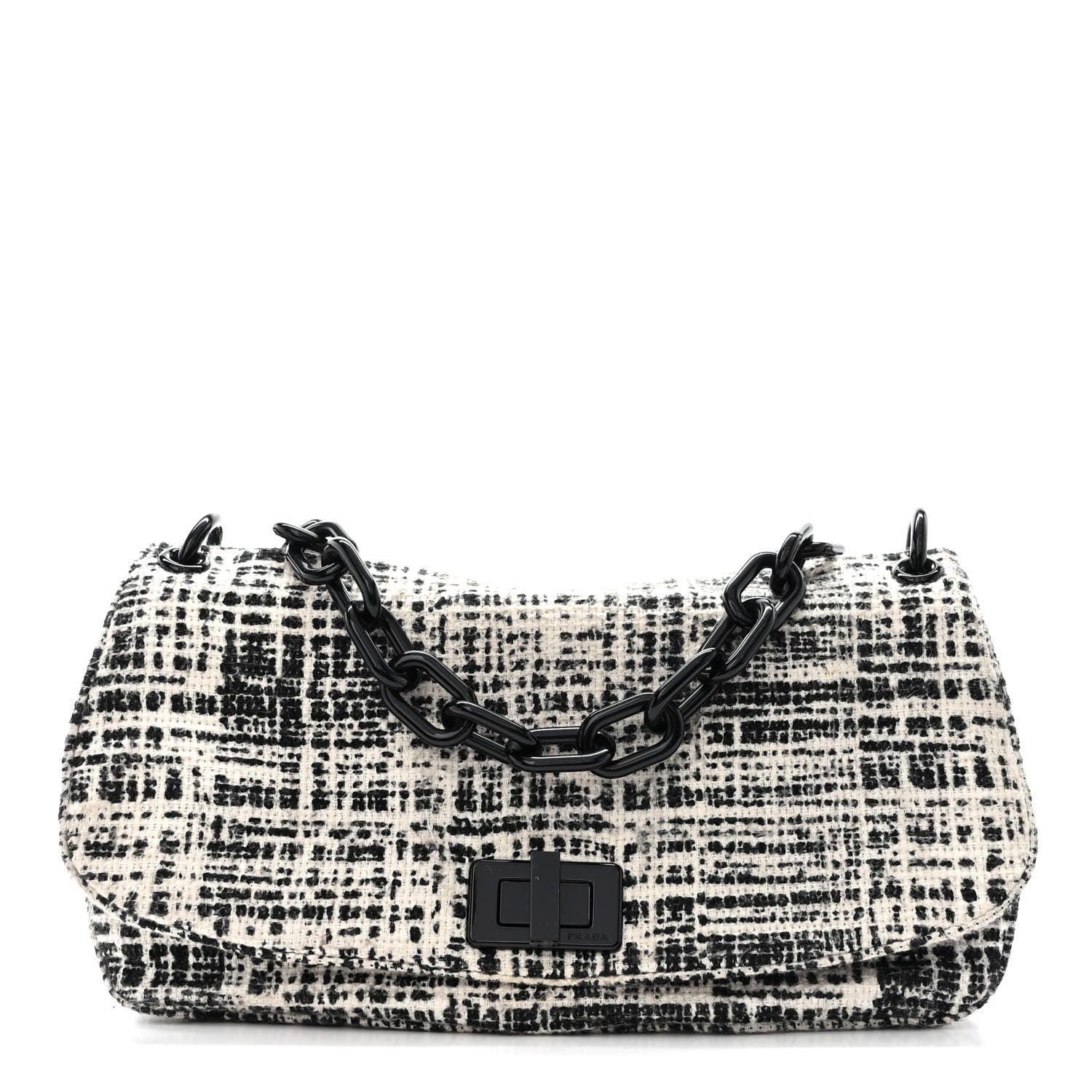 Prada Tela Tweed Chain Shoulder Bag White Black 1 of 12