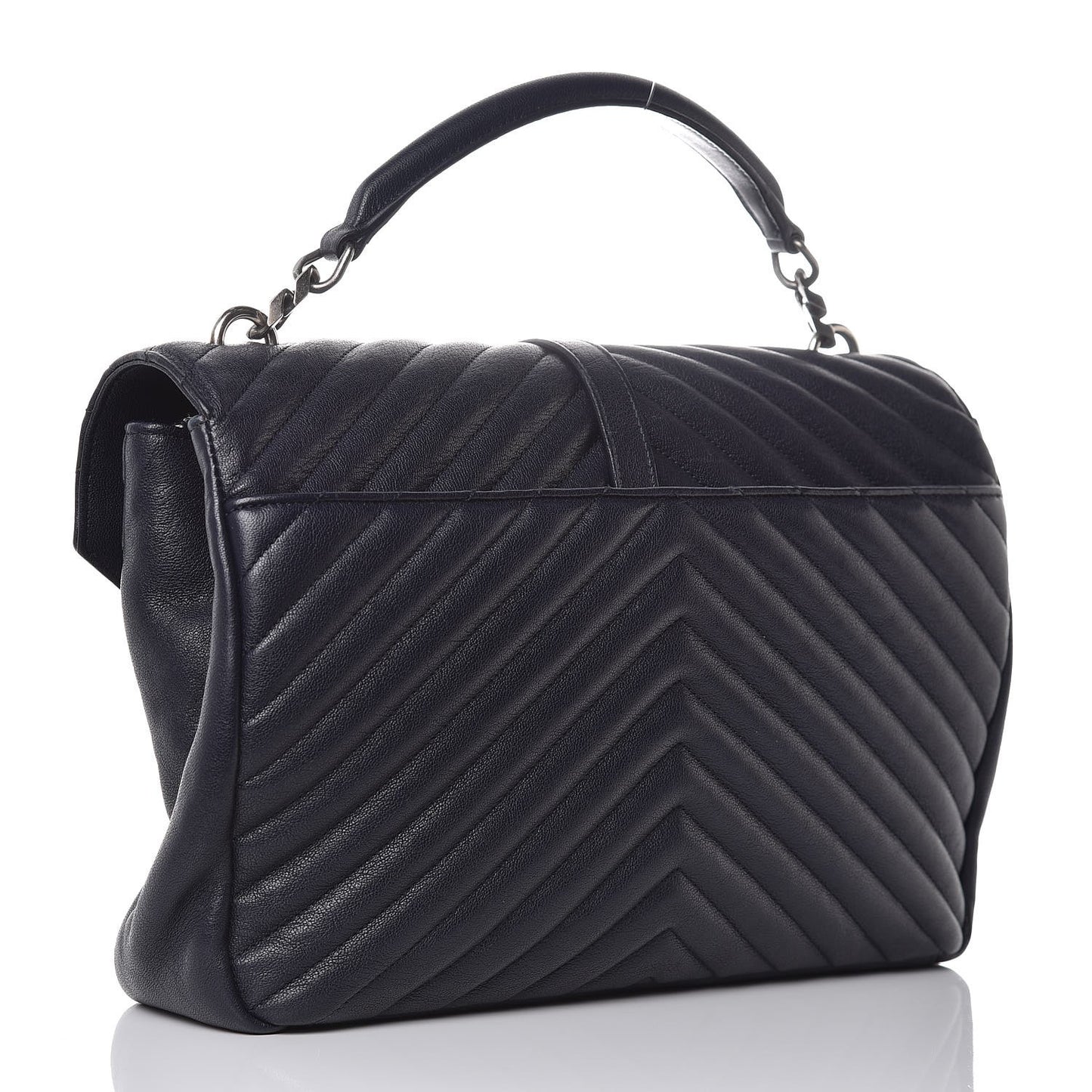 Sheepskin Matelasse Chevron Monogram Large College Satchel Navy Blue